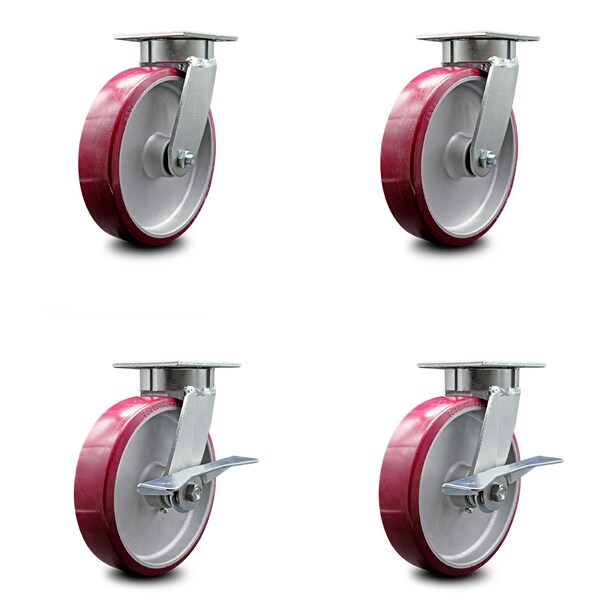 Service Caster 8 Inch Kingpinless Poly on Aluminum Wheel Swivel Caster Set with 2 Brakes SCC SCC-KP30S820-PAR-2-SLB-2 - main